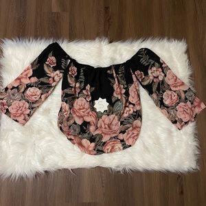 Over the Shoulder Black Floral Blouse